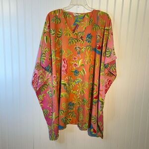 Gypsie Blue Tropical Floral Parrot Cover Up One Size Multi Color Pullover SSlv